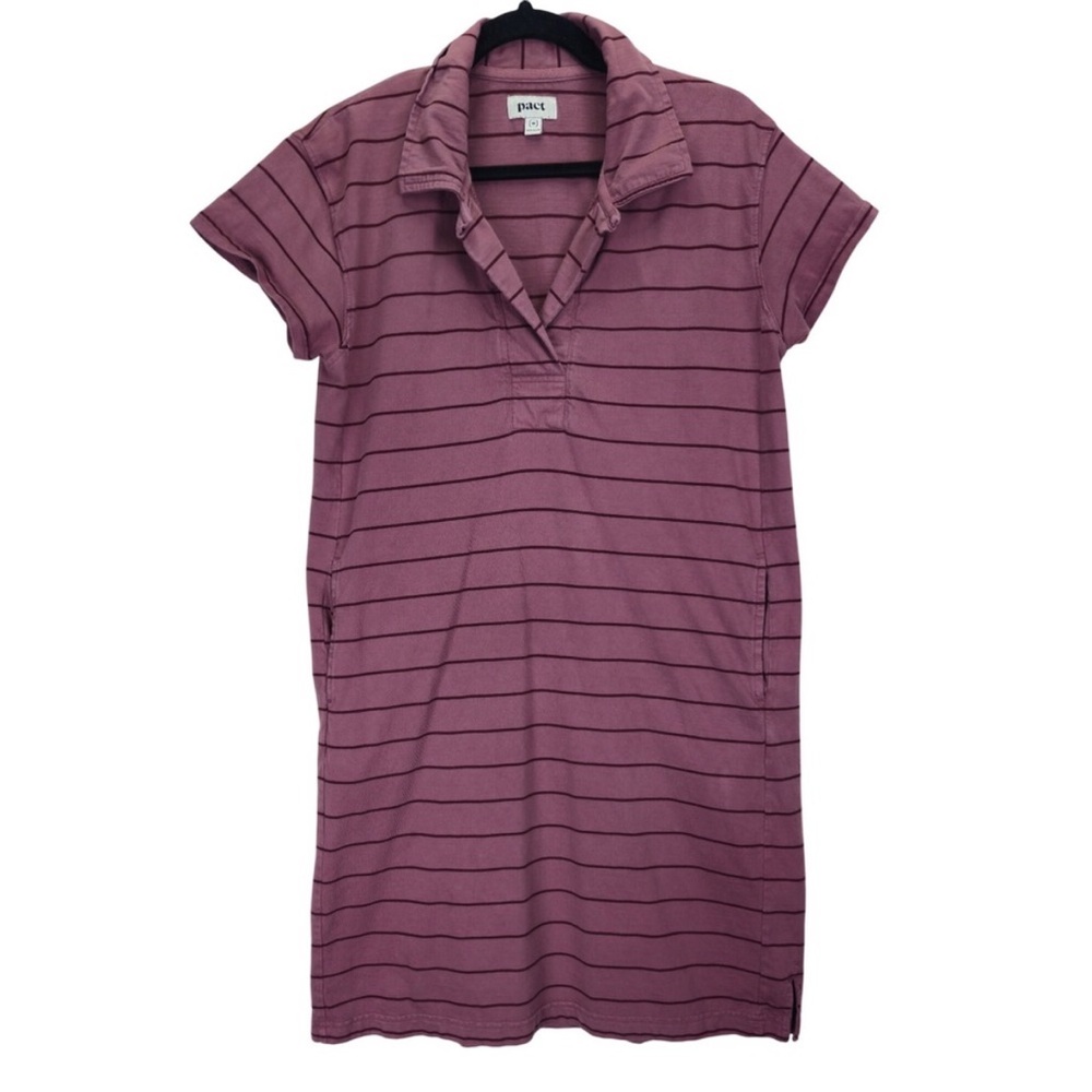 Pact Mauve Stripe Polo Shirt Dress